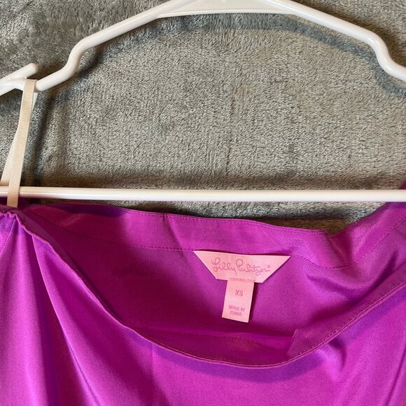 Lilly Pulitzer Adira 100% Silk Off The Shoulder Long Sleeve Top Purple Blouse XS - Picture 6 of 6